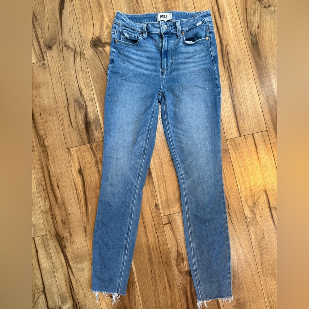PAIGE Blue Jeans with Modern Distressing